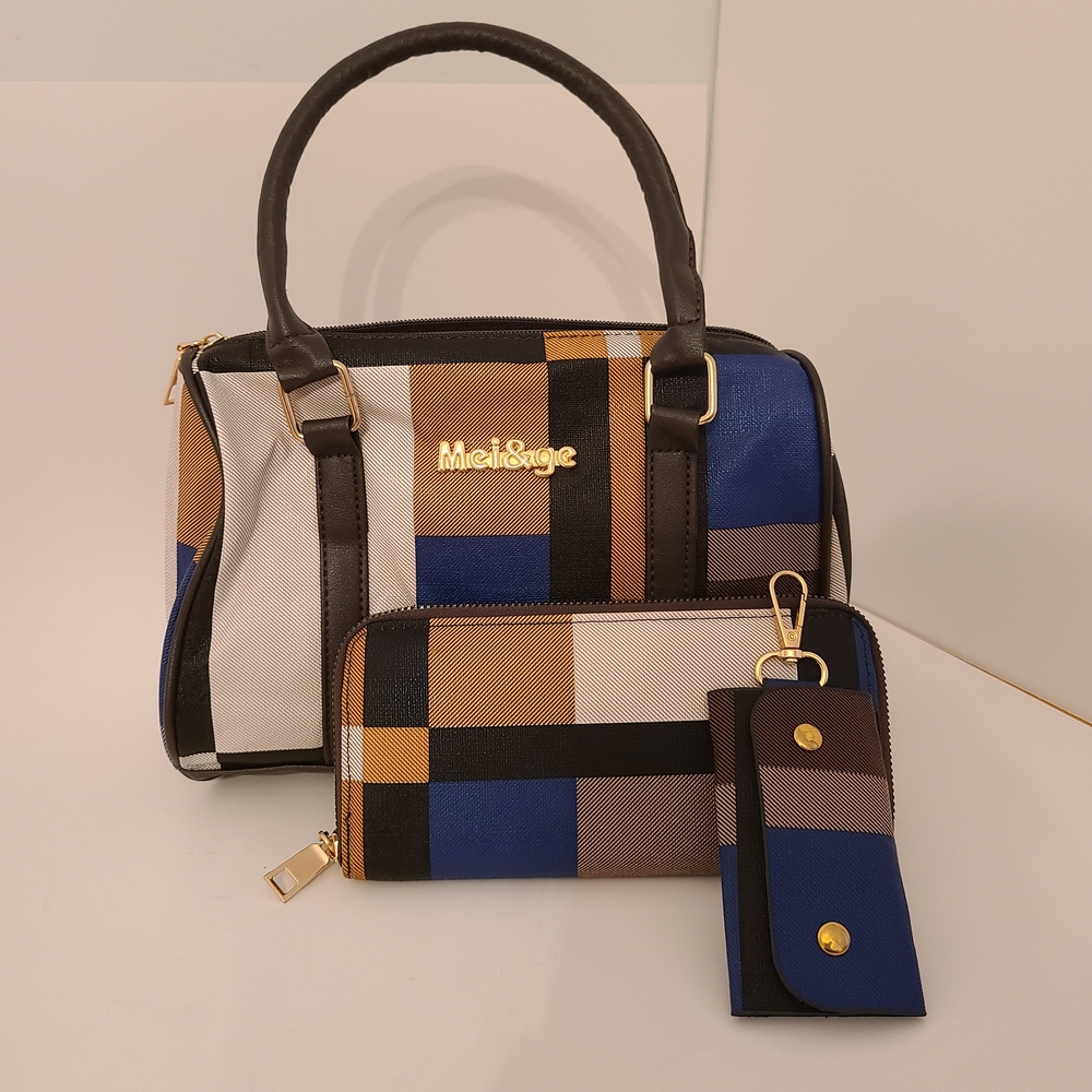 Mei&Ge Women's Multicolor Handbag Set W/Matching Wallet And Key Pouch